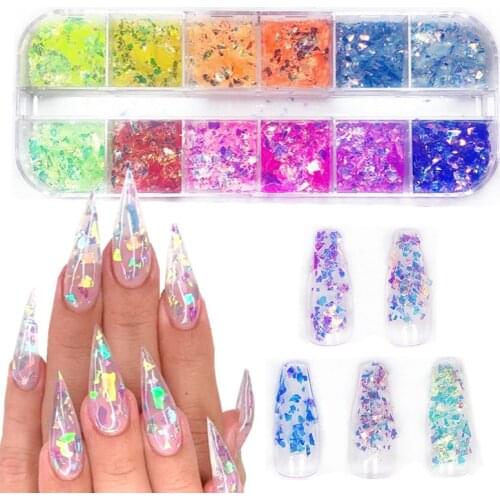 12 Grids Irregular Nail Glitter Flakes Symphony Spangles Sparkly Sequins 3D Arylic Nails Art Decorations Polish Manicure