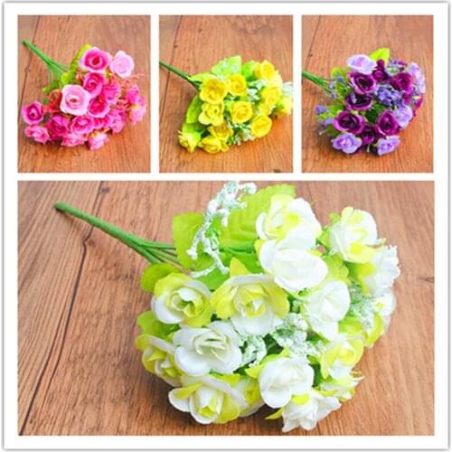 Artificial Flower flowers artificial dried flowers Plant leaf 7Head Masonry Rose Artificial Fake Silk Flower Bouquet party decor