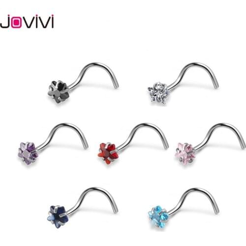 Jovivi 20 Gauge 0.8mm Curved Nose Rings Stainless Steel Nose Studs 3mm Star Cubic Zirconia Nose Piercing Body Jewelry