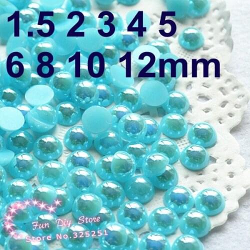 Resin flat back AB acid blue pearl 1.5-12mm 10000-1000pcs/lot flat back cabochon half pearl