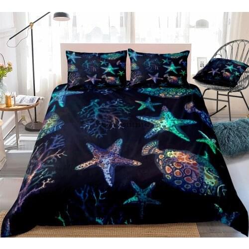 Turtle Bedding Set Ocean Duvet Cover Set Sea Animal Bed Linen Kids Teens Home Textile Marine Life Bedclothes Blue Whale Beds Set