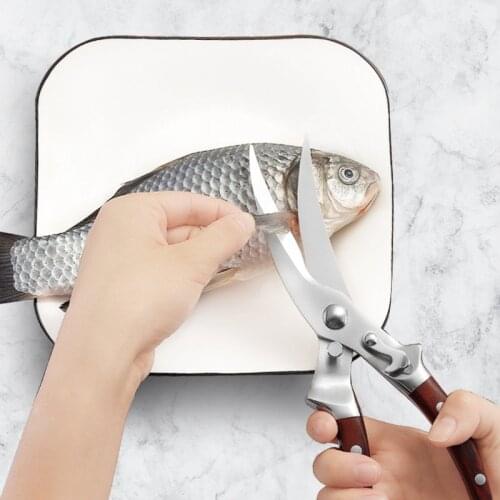 Kitchen Scissors Stainless Steel Wooden Handle Shear Fish Duck Butter Chicken Bone Vegetable Cutter Kitchen Cooking Tool