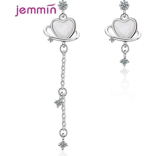 Hot Fashion Romantic Women Girls Asymmetric Heart Pendant Earrings 925 Sterling Silver Wedding Party CZ Earrings For Sale