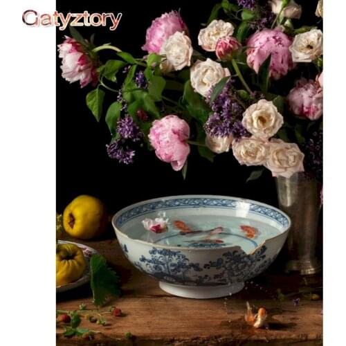 GATYZTORY Frameless Flowers and Goldfish DIY Painting By Numbers Wall Art Hand Painted Oil Painting On Canvas For Home Decors