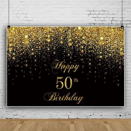 Customizable Age Gold Light Spot Black Theme Backdrop Adult Birthday Party Table Decoration Child Vinyl Photography Background