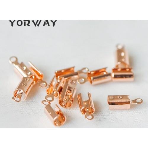 20pcs/Lot Rose Gold Crimp End Tips, Real Gold Plated Brass Cap Connectors, Leather Hemp Cord Chain Ends 4mm/ 5mm (GB-332)
