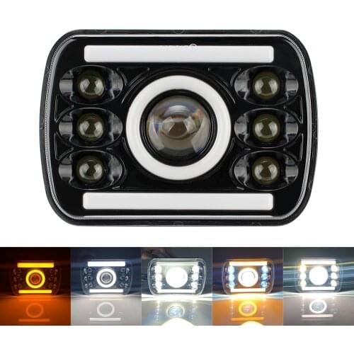 OKEEN Wrangler Working Lamp 7x6 Inch High Low Beam H4 DRL Angle Eyes For Car IP67 Waterproof Turn Signal Light Yellow White 60W