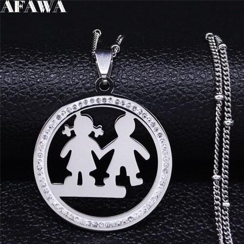 2021 Crystal Stainless Steel Chain Necklace for Women Love Boy and Girl Silver Color Necklaces Jewelry colier femme N5S01