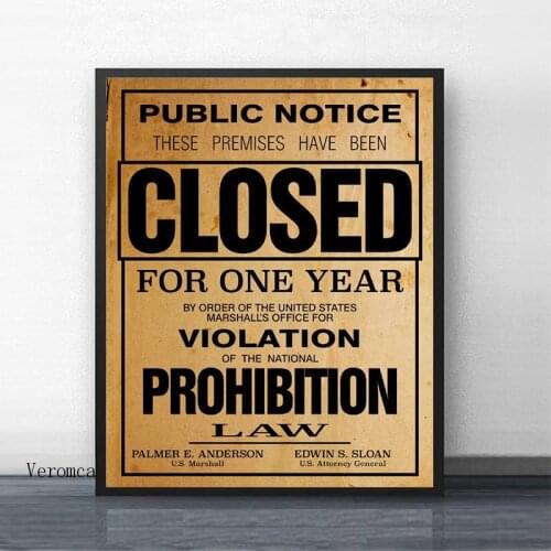 Us Government Prohibition Poster Print Home Decor Retro Wall Art Canvas Painting No Frame Modular Picture for Public Wall Decor