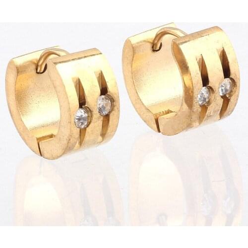 QianBei Fashion Fantastic Top Quality Gold Stainless Steel Studs Hoop Mens womens CZ Rhinestone Earrings XMAS GIFT HOT