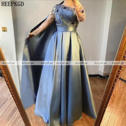 Luxury Dubai Evening Dress Exquisite Crystal Sheer Long Sleeves With Cape Charming Prom Gown Plus Size Women Formal Dresses