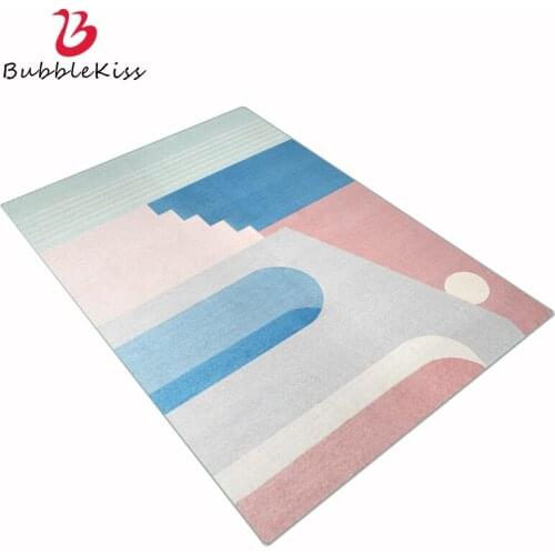 Bubble Kiss Pink Rug Geometric Pattern Colorful Bedroom Decor Carpet Nordic Style Hairless Chenille Fabric Carpet Kids Room Rug
