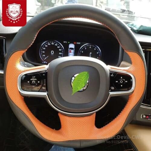 DIY for Volvo XC90 V90 S90 XC60 S60L V40 V60 S80L hand-stitched leather car steering wheel cover Auto parts