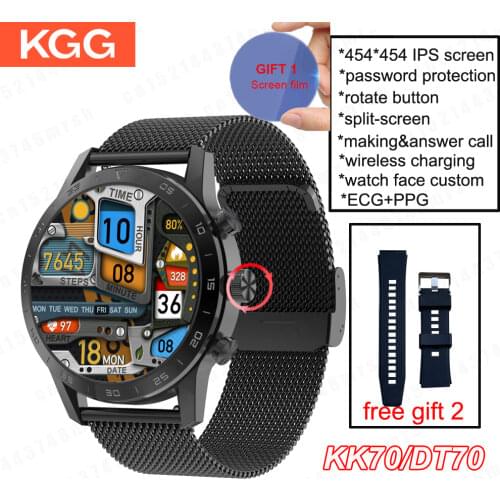 454*454 HD Screen KK70/DT70 Men Smart Watch Call Phone Watch Rotaty Button Smartwatch IP68 Wireless Charger ECG Watch DIY Dial
