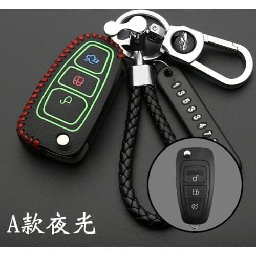 Luminous leather Car Remote Key Fob Shell Cover Case For Ford Ranger C-Max S-Max Focus Galaxy Mondeo Transit Tourneo Custom