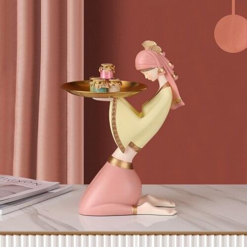 Tang Kneeling Gorgeous Girl Figurine Storage Tray Plate Ornaments Home Decoration Tabletop Resin Art Sculpture Statue