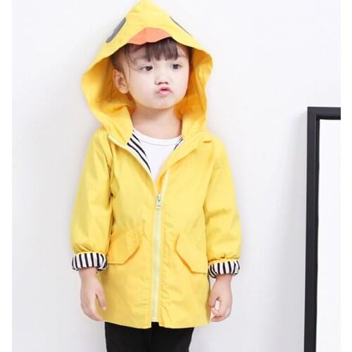 Spring Waterproof Cute Duck Hooded Zipper Coat Kids Baby Girl Boy Cartoon Trench Jacket Children Clothing Outerwear 1-5Y
