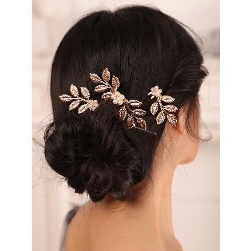 Vintage Casual Set of Bridal Hair Comb Leaf Pearl Elegant Women Headwear Gold Hair Clip Wedding Hair Accessories For Bride