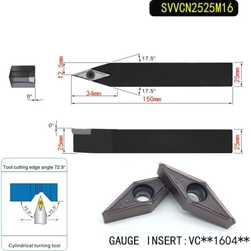 SVVCN2525M16 72.5 Degrees External Turning Tool Holder For VCMT160404 VCMT160408 Used on CNC Lathe Machine