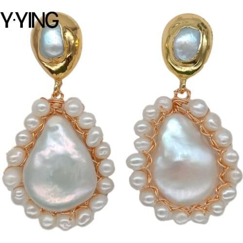Y·YING natural White Teardrop Freshwater Pearl dangle Earrings handmade for women Jewelry Gifts