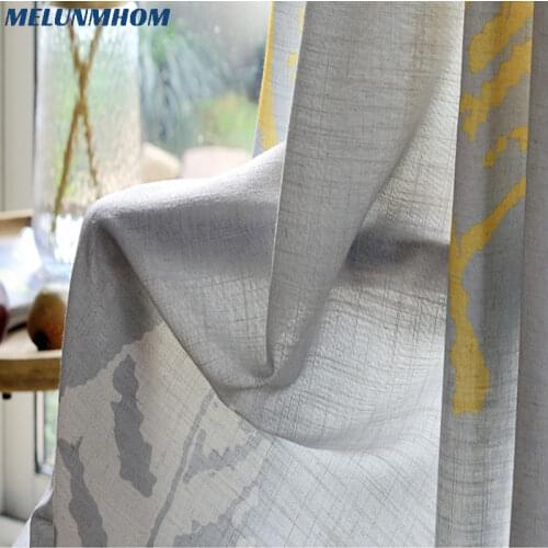 American Country Style Plantain Leaves Curtains For Living Room Window Tulle Grey Semi-shade Curtain Bedroom White Yellow Fabric