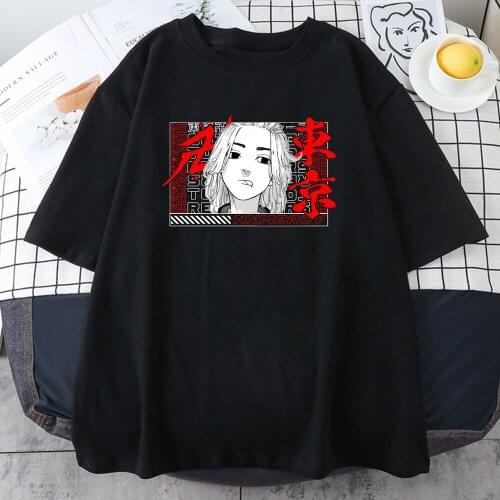 Women T Shirts Tokyo Revengers Print Oversized Loose Casual Streetwear Tee Shirt Summer Short Sleeve Hip Hop Female Black TShirt