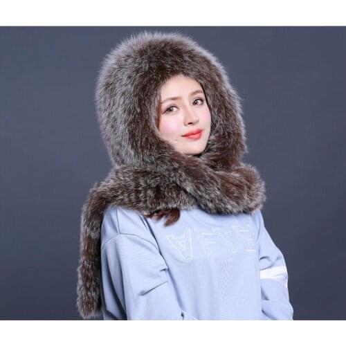 Winter new fox fur scarf hat female dual-use fur hat outdoor warm scarf hat Korean version