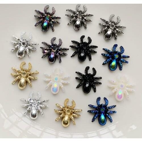 30PCS13MM 3D Spider Flat Back Resin Feminine Personality Earrings Scrapbook Fashion Jewelry Party Decorative Crafts Accessories