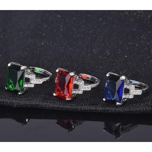 QTT 925 Sterling Silver Women Ring Large Square Zircon Design Hollow Delicate Ring Ladies Anniversary Gift Jewelry