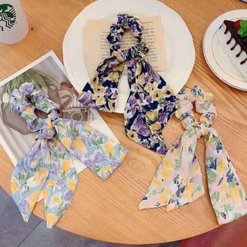 20pcs/lot Small Floral Streamer Horsetail Super Fairy Bow Hair Rope Headdress Retro Hair Band Hair Accessories for Women