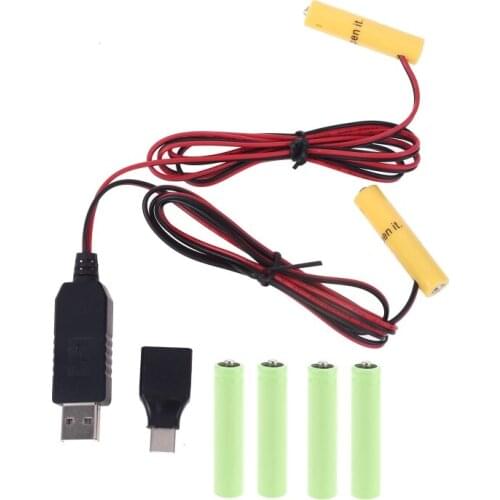 2in1 USB or Type C to Dual LR03 AAA Battery Eliminator Power Supply Cable Replace 1-4pcs AAA Battery For Toy LED Light