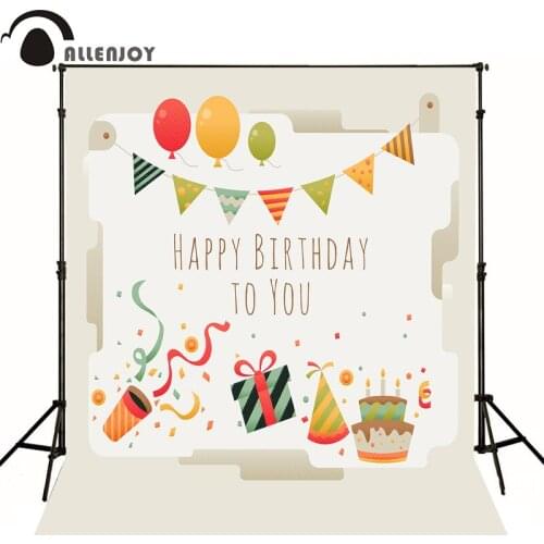 Allenjoy Photographic Background Flag Balloon Cake Gift Baby Happy Birthday Party Photo Background Photocall