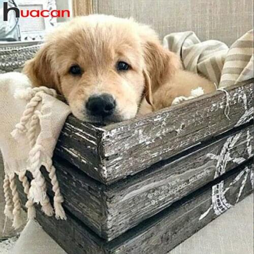 Huacan Diamond Painting Dog Pet Full Square/round Mosaic Animal Doghouse Embroidery Cross Stitch Home Decor