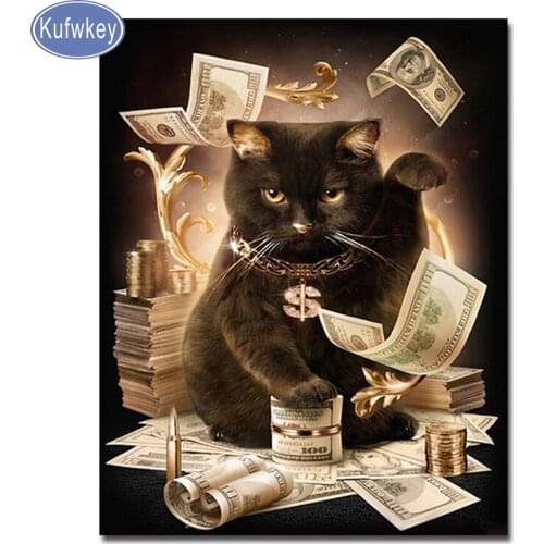 Diamond Painting Cross Stitch Mosaic Rhinestones of pictures wall art Full Square Diamond Embroidery"Animal Cat Money"home decor