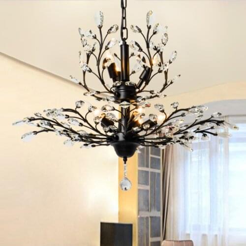 American vintage K9 crystal flower chandelier lamp home deco living room retro iron E14 bulb chandelier light fixture