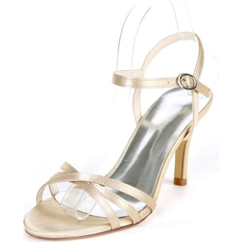 High Heels Satin Wedding Sandals Open Toe Ankle Buckle Strap Heeled Evening Formal Party Dress Sandals Shoes Women