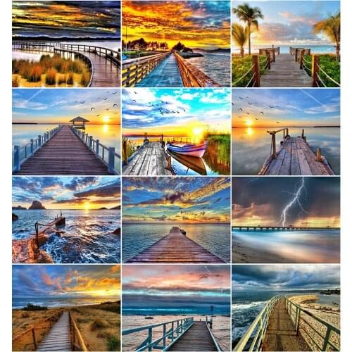 AZQSD Coloring By Numbers DIY Bridge Home Living Room Art Craft 40x50cm Painting By Numbers Seaside Landscape Handpainted Gift