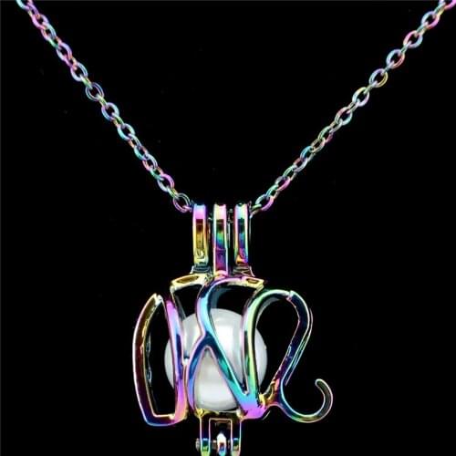 C102 Rainbow Colors Elephant Beads Cage Essential Oil Diffuser Aromatherapy Pearl Cage Locket Necklace
