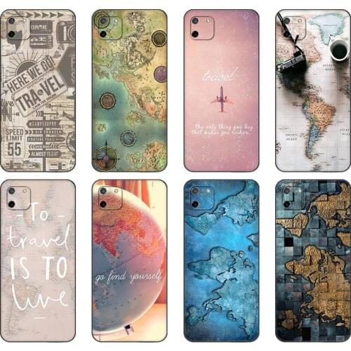 Black tpu Case For OPPO Realme C11 C20 C21 Case Back Cover Bumper World Map Travel Plans