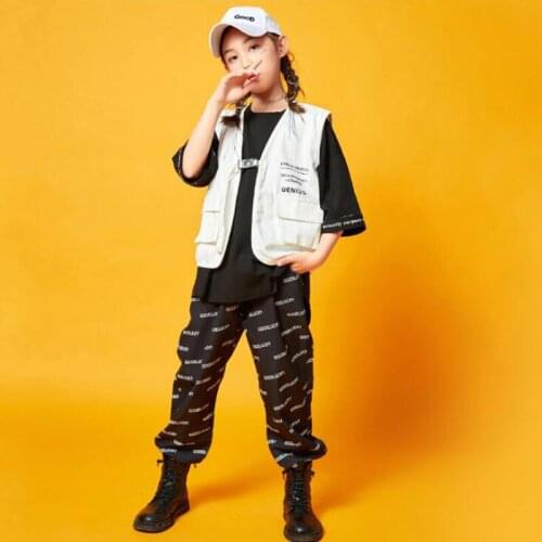 Kids Hip Hop Show Clothing TShirt Tops Sleeveless Jacket Streetwear Tactical Cargo Pants For Girls Boys Ballroom Dance Costumes