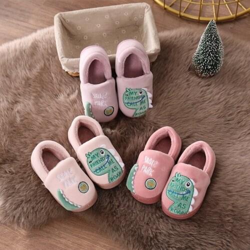 Childrens Dinosaur cotton slippers baby warm walking shoes boys' and girls' bag heel cotton shoes thickened Plush lovely