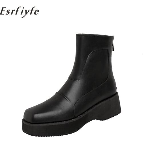 ESRFIYFE New Women Chunky Heel Ankle Boots Woman Shoes Autumn Brand Designer Chelsea Boots Female Platform Lasdies Cowboy Boots