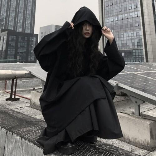 Japanese Women Kimono Black Loose Pants Gothic Punk Hoodie Womens Jacket Wide Leg Samurai Costumes Black Casual Clothing Cool