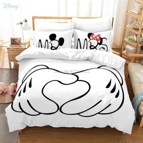 Disney Mickey Mouse Minnie Mouse Couple Love Pattern Bedding Set 3d Printed Duvet Cover Pillowcase Bed Cover for Boys Girls Gift