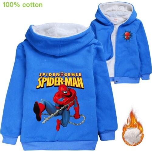 Spiderman Baby Boys Girls Hooded Jacket Coat Winter Kids Windbreaker for Boy Plus Thicken Velvet Outerwear Children Clothes