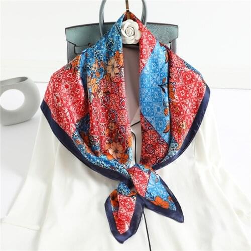 90cm Square Silk Hijab Scarf Design Print Floral Pashmina Shawl Lady Wrap Bufanda Muslim Headband Scarves Bandana