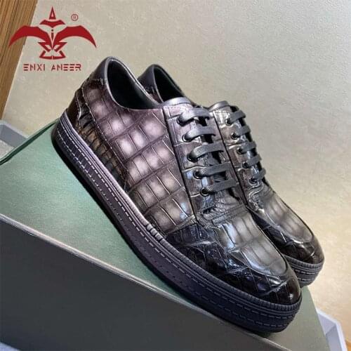 Men Will Win! 100% Nile River Crocodile Leather Sneakers Men/Lady Sneaker Shoes Patina Grey Color Casual Shoes