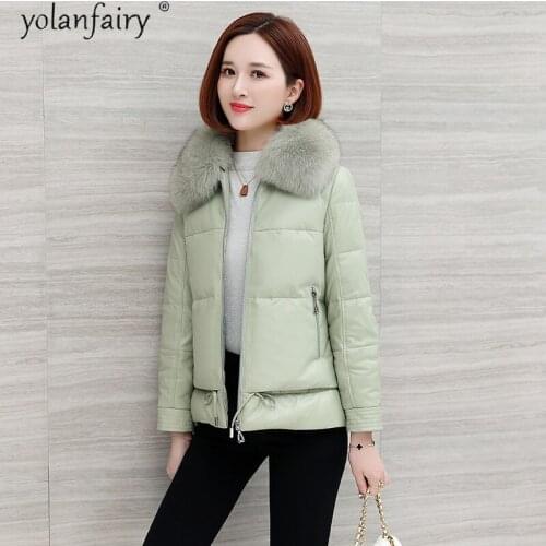 Real Leather Down Jacket Women 2020 Autumn Winter Sheepskin Leather Coat Natural Fox Fur Collar Coats and Jackets Women MFXM215