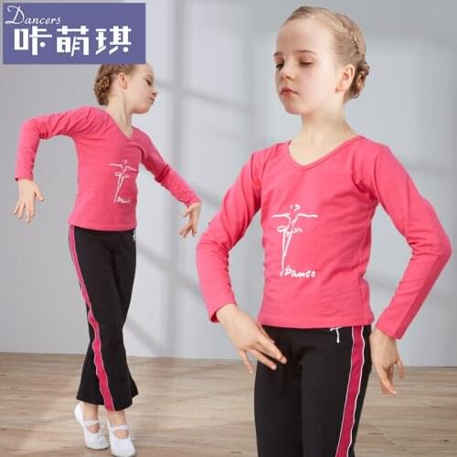 New Children Dance Clothing Long Sleeved Dancing Practice Suit Long Sleeve Girls Ballet Dancing Suit 2pcs B-3383