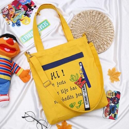 Spring 2021 new student shoulder bag small fresh letter large capacity canvas bag fashion personality canvas bag